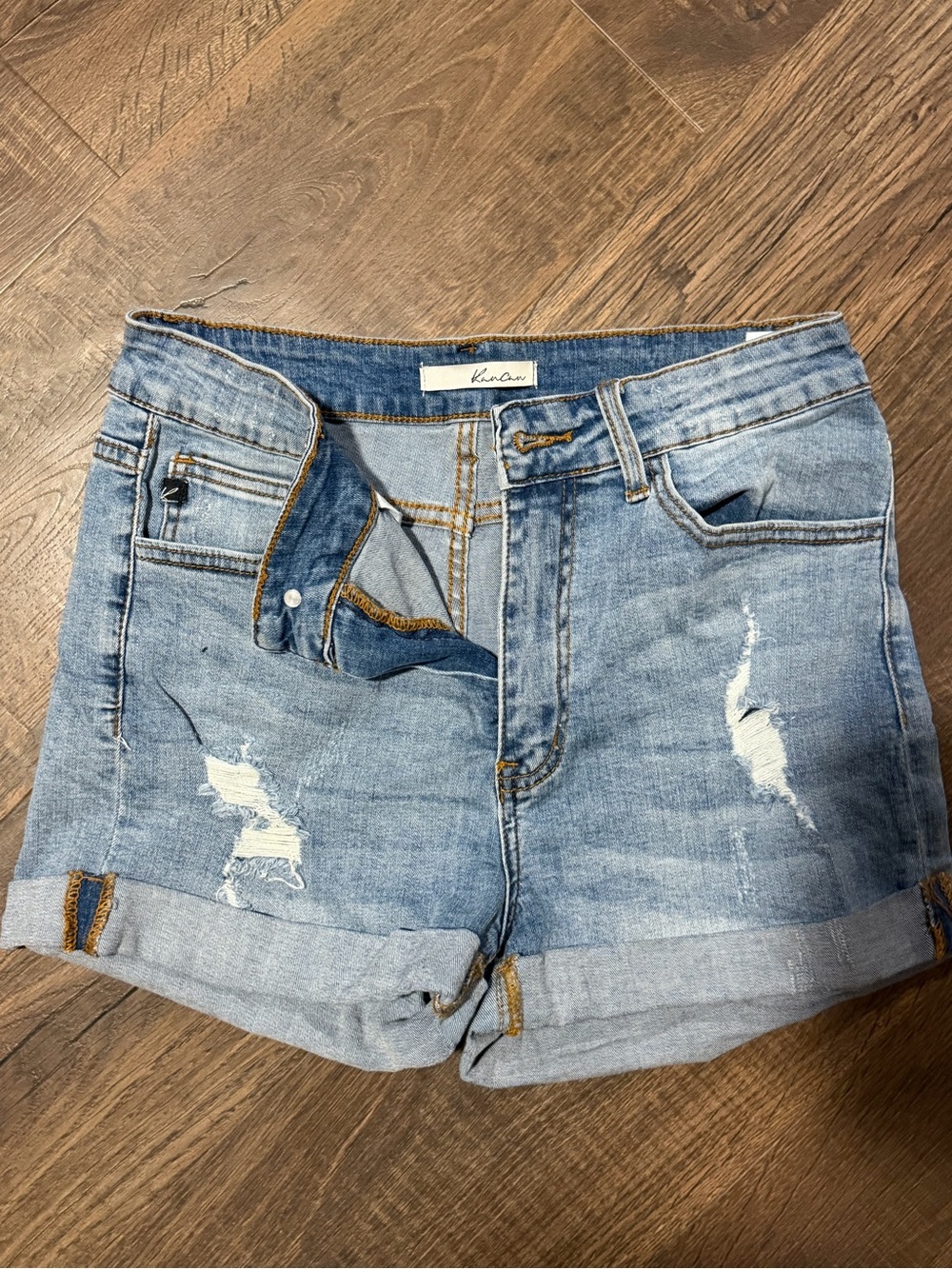 KanCan Light Wash Distressed Denim Shorts